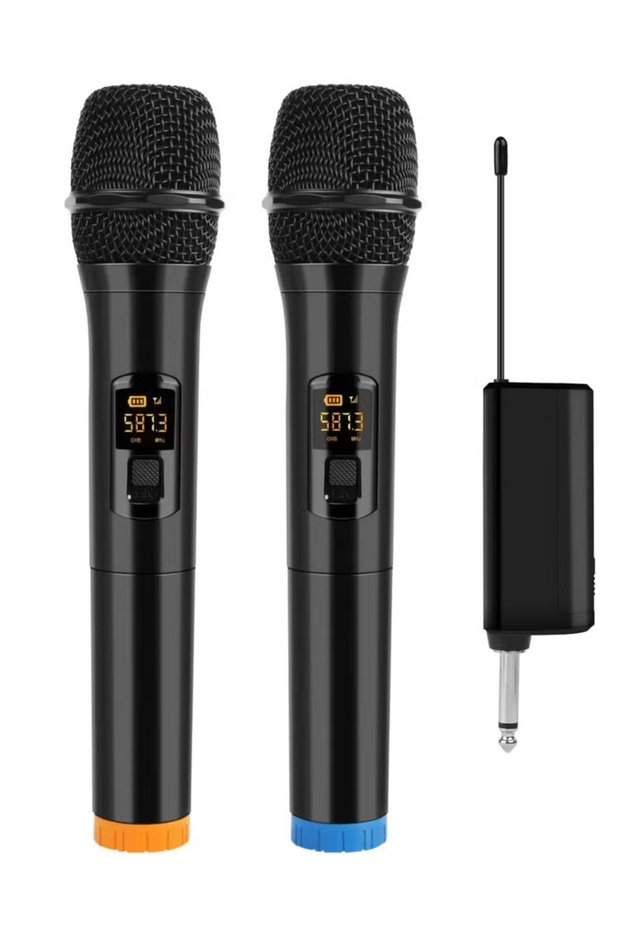 Wireless Microphone, UHF Dual Portable Handheld Dynamic Karaoke Mic with Rechargeable Receiver