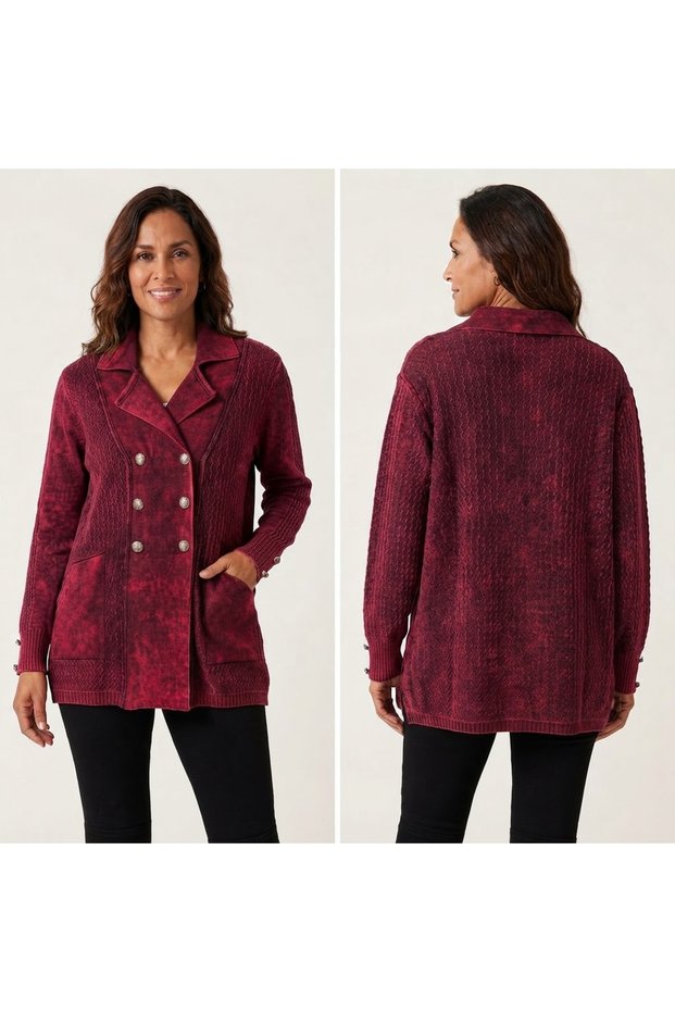Women's Button Closure, Vintage Detailed, Pocketed, 100% Cotton Knitwear Cardigan Jacket