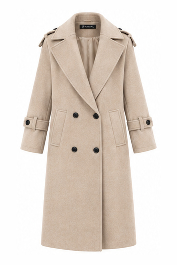 Women's Double-Breasted Collared Buttoned Long Cashmere Coat