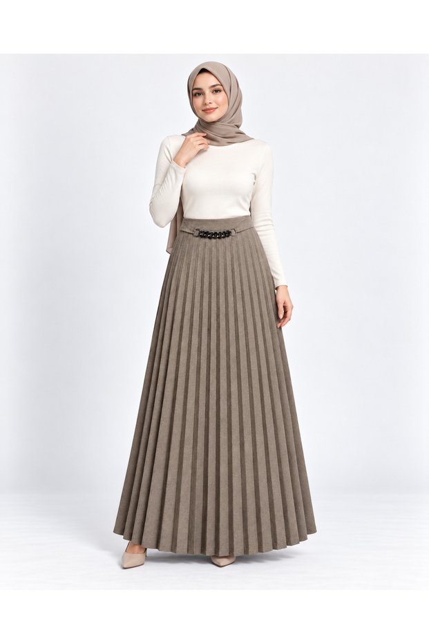 Chain Detailed Pleated Maxi Skirt