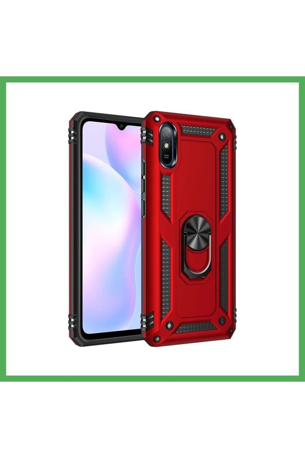 غطاء سيليكون متوافق مع هاتف Redmi 9A مع حلقة صوفيا - أحمر BEZOSS