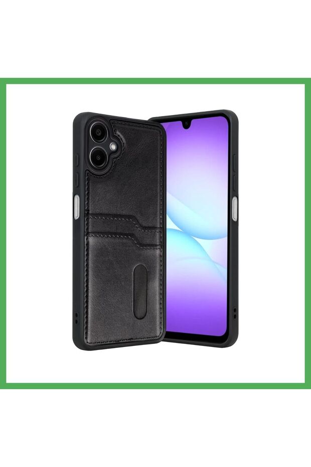 Samsung Galaxy A07 4g Compatible Leather Case with Sara Business Card Holder - Black Bezoss