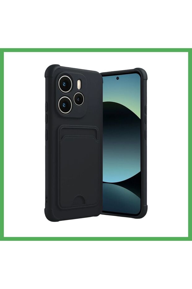 Redmi Note 14 4g Compatible Silicone with Kelvin Business Card Holder - Black Bezoss
