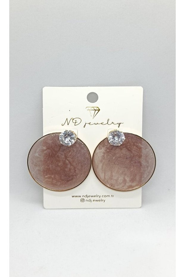 Aurora Round Stone Detailed Earrings (Powder Brown)