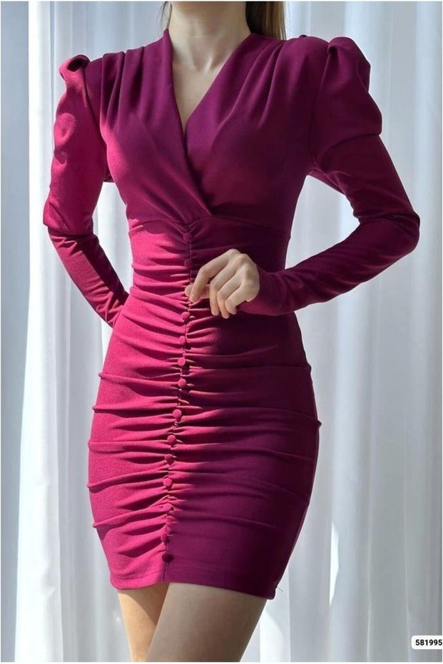 Krep Double Breasted Dress Mini Evening Dress Collar Draped Fabric · Color: Saks · Size: m Bsk2026