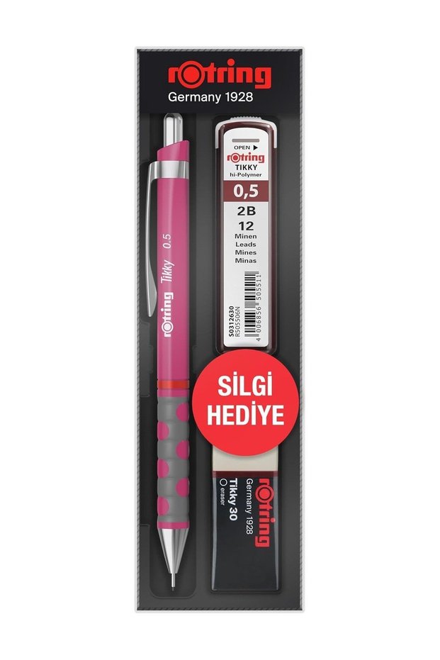 Tikky Versatil Pencil Set Raspberry Pink 0.5 mm with Eraser and Tip Gift