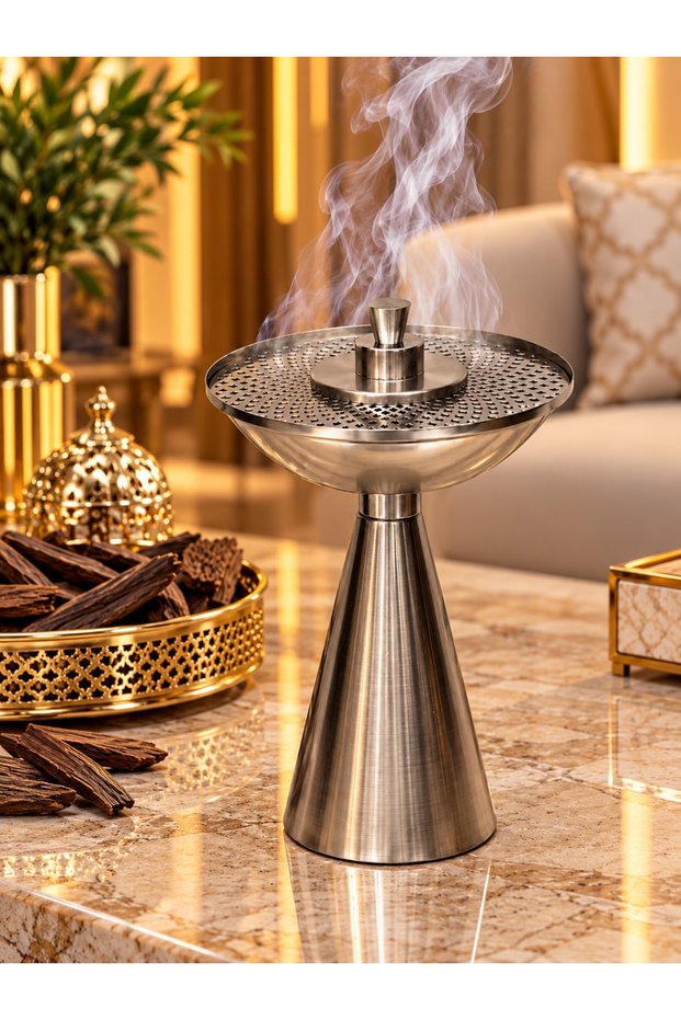 مبخرة استيل فضي مطفي ارتفاع 27 سم