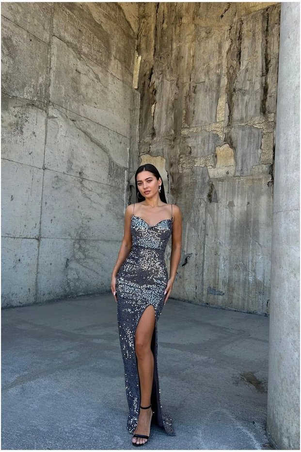 Velvet Strap Fabric Evening Dress Sequined Collar V Dress · Color: Emerald · Size: XS Bsk2026