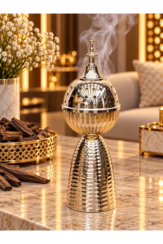مبخرة استيل فضي لماع ارتفاع 32 سم