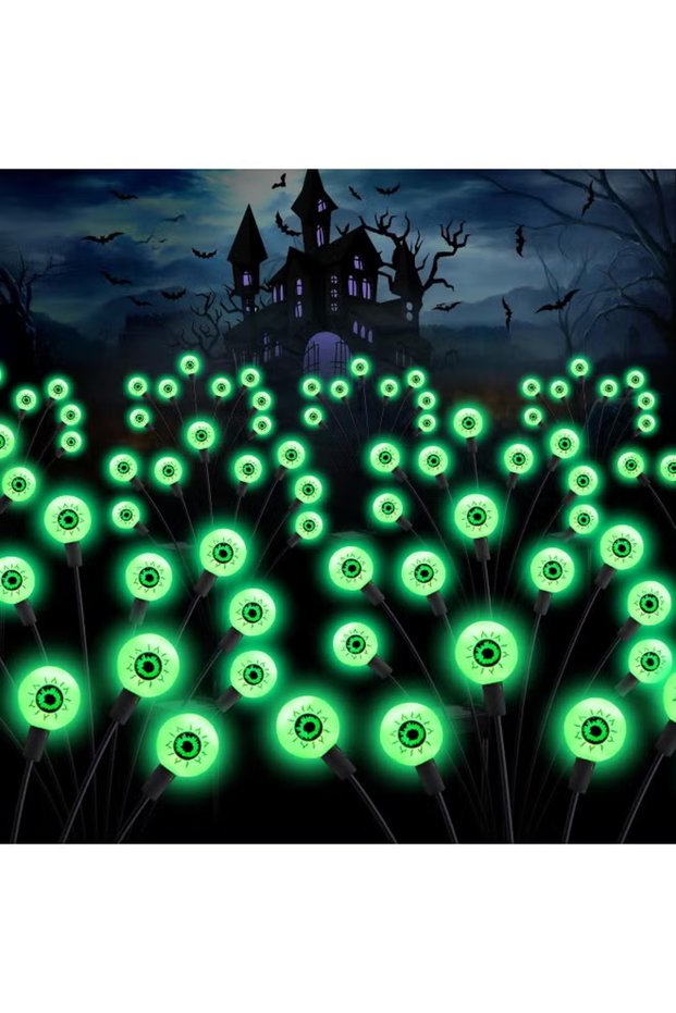 Halloween Decorations Outdoor Solar Scary Eyeball Lights, 2Pack 16LEDs Green Eyeball Swaying Firefly Light, Waterproof Halloween Path Lights for Garden/Yard/Patio/Party Decor