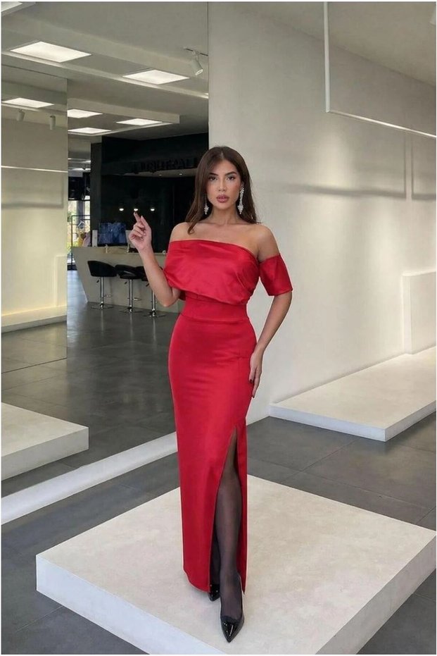 Boat Neck Slit Maxi Evening Gown · Color: Purple · Size: XL BX