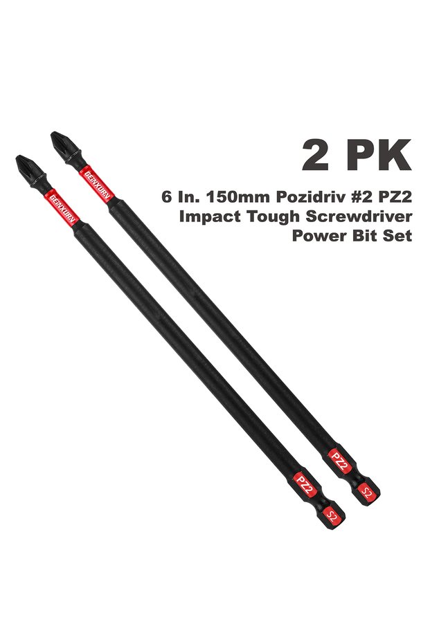 6Inches 2PCS Geinxurn 6-Inch Pozidriv #2 PZ2 Impact Tough Screwdriver Power Bit Set S2 Alloy Steel f