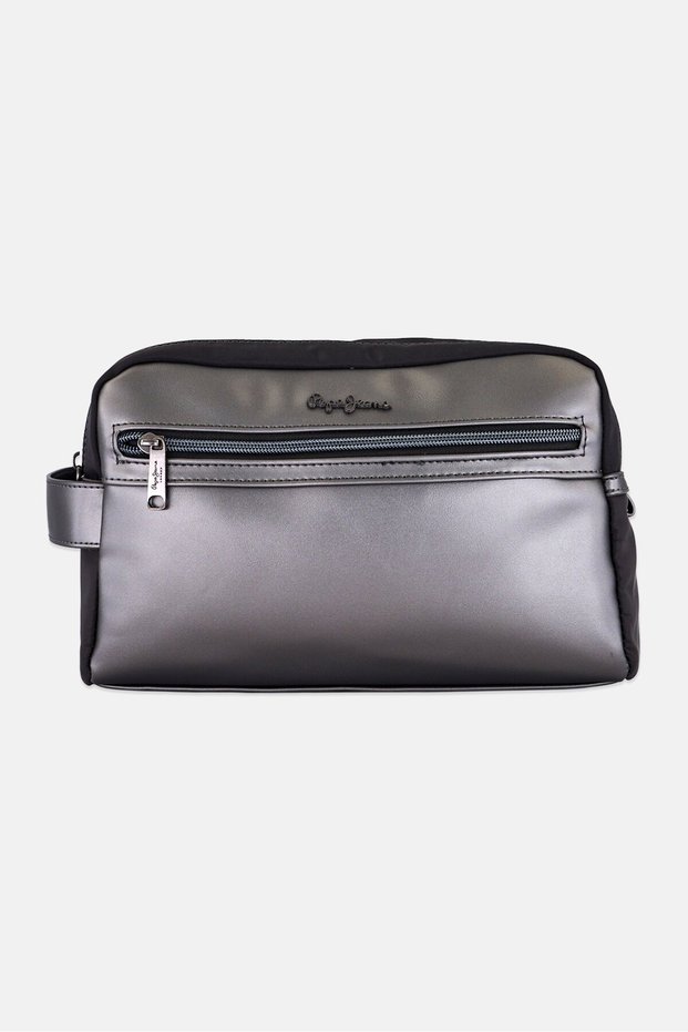 Men Brand Logo Wash Bag, Dark Grey
