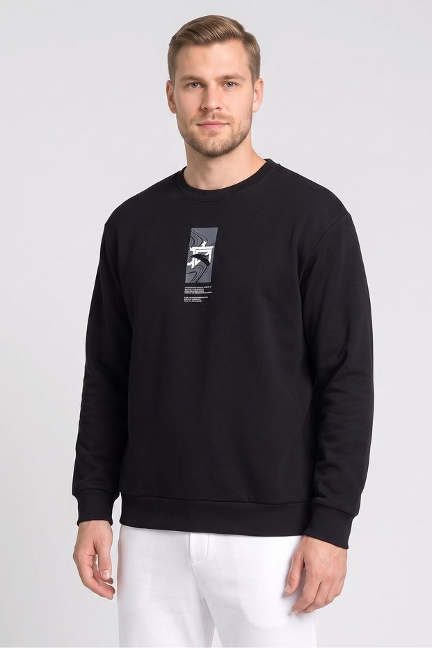 Men Relaxed Fit Long Sleeve Outdoor Sweatshirt, Black