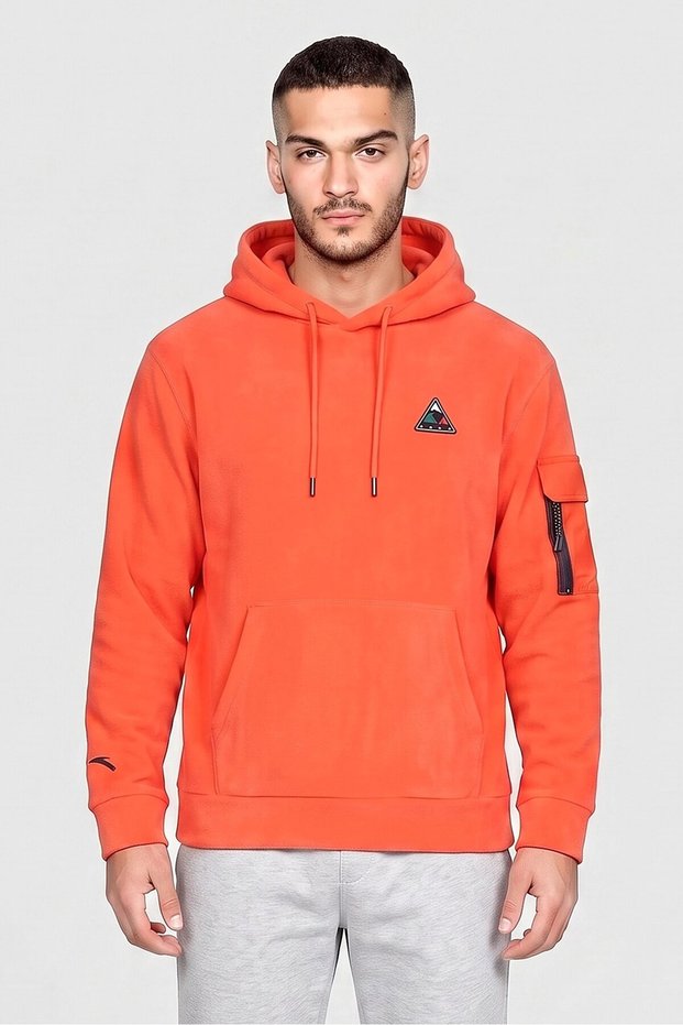 Men Regular Fit Long Sleeve Outdoor Hoodie, Orange