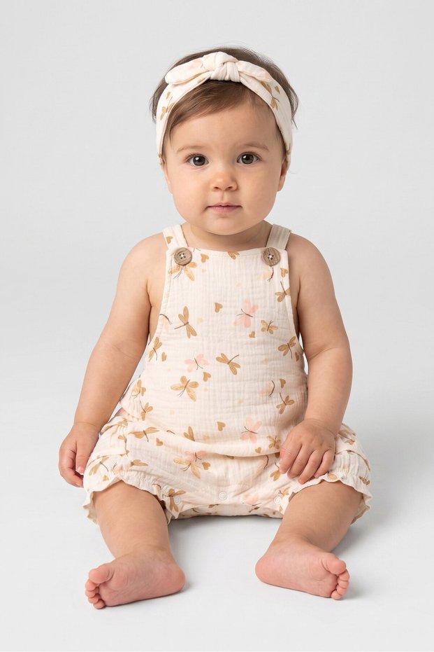 Toddlers Girl 2 Pcs Allover Print Romper With Headband Set, Multicolor