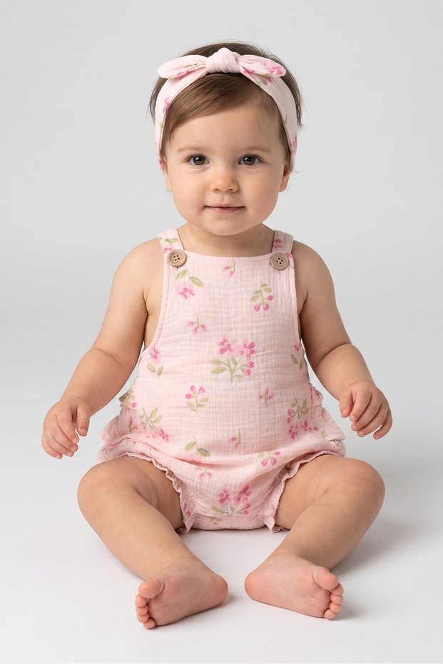 Toddlers Girl 2 Pcs Floral Print Romper With Headband Set, Multicolor