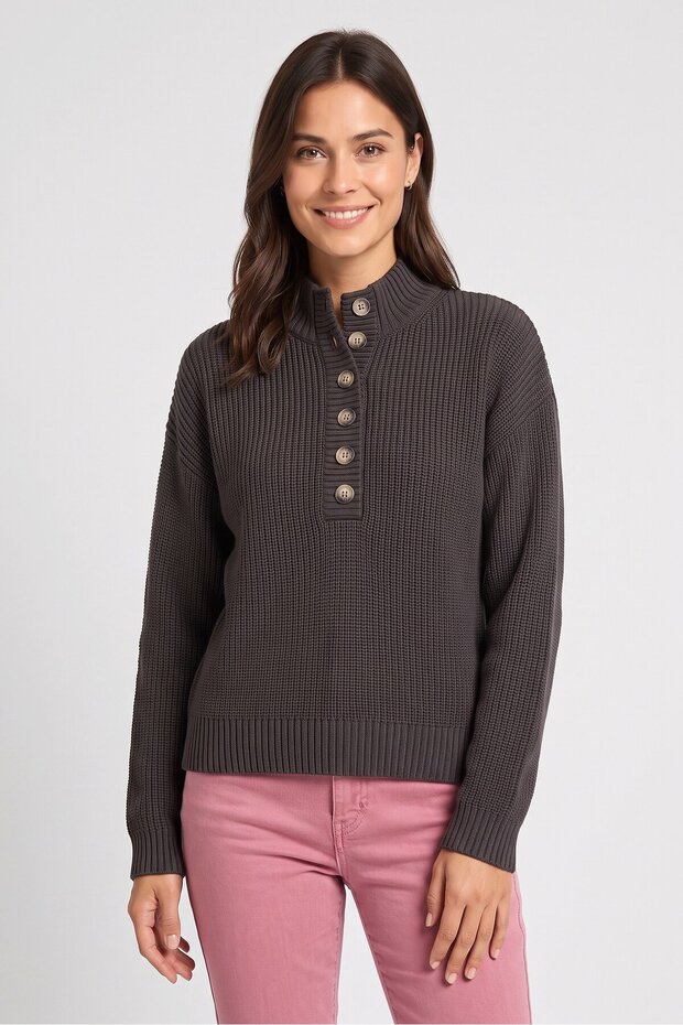 Women Mock Neck Knitted Sweater, Grey