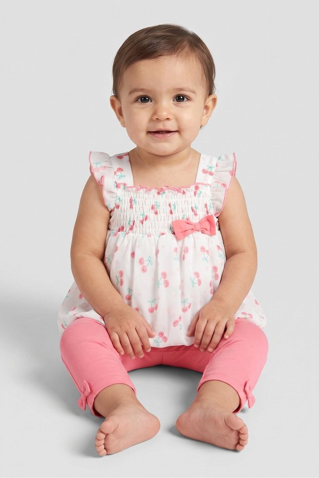 Toddlers Girl 2 Pieces Allover Print Dress And Pants Set, Multicolor
