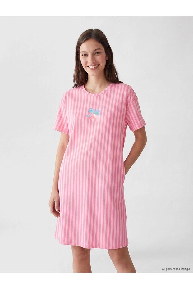 Crew Neck Striped Women's Nightgown (W6)