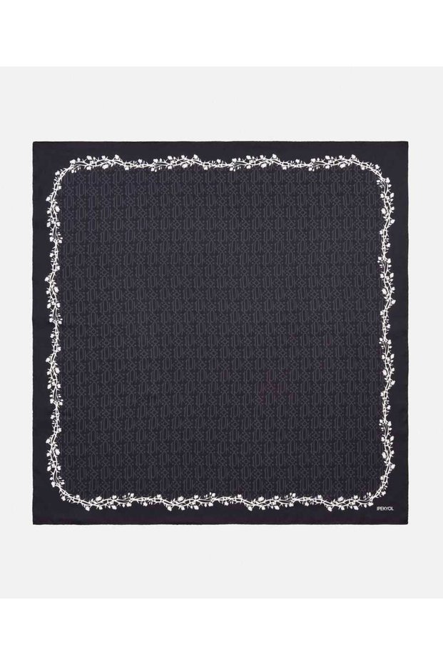 %100 ipek çiçek baskılı monogram eşarp