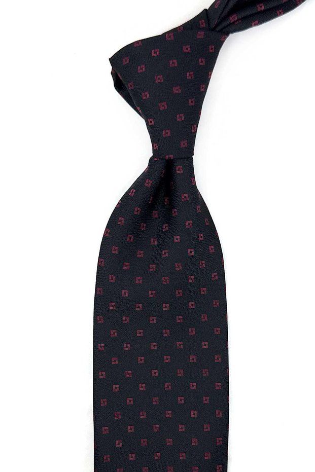 Black Small Patterned Classic Tie with Handkerchief Kk14151