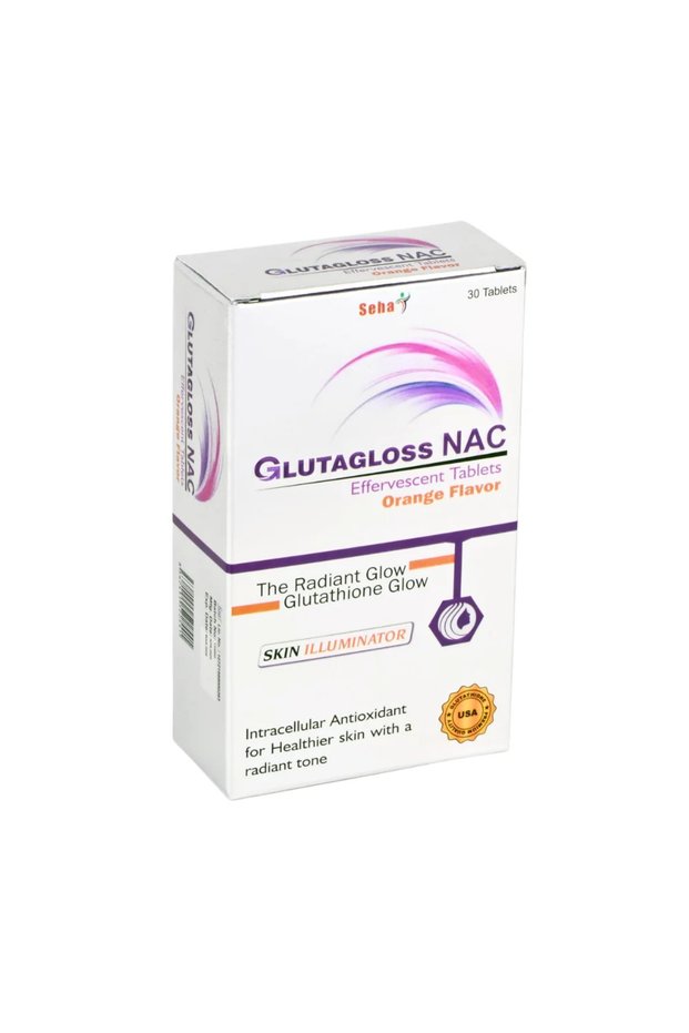 Glutagloss NAC Orange Flavour L Glutathione,Vitamin C + NAC - 30 Effervescent Tablets
