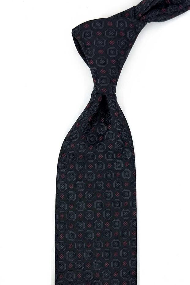Black Motif Pattern Classic Tie with Handkerchief Kk14104