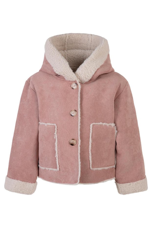 Buttoned Suede Coat for 2-5 Years - Pink