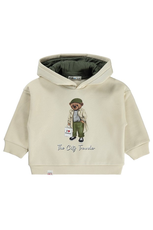 Hooded Bear Printed Sweatshirt for 2-5 Years - Beige