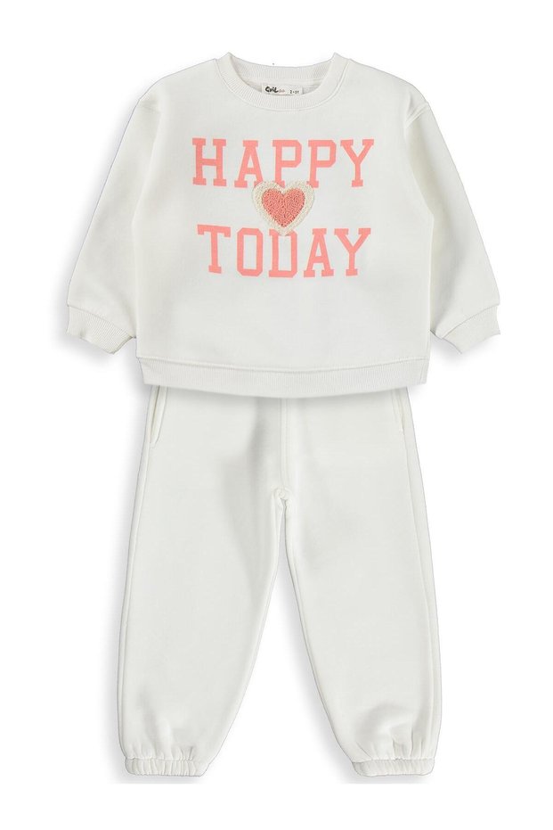Happy Printed Tracksuit Set for Ages 2-5 - Ecru
