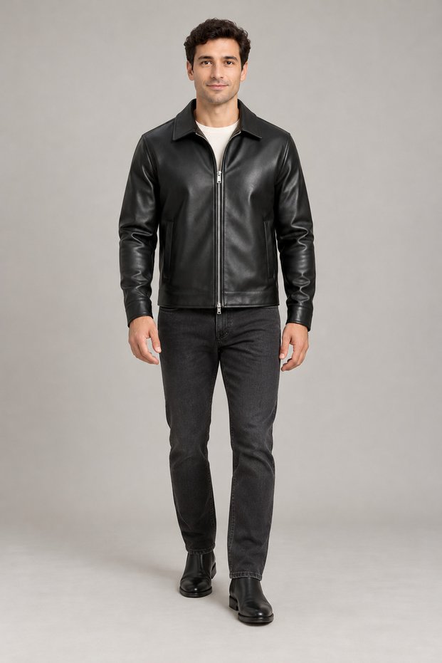 Men's Black Fur Comfortable Fit Leather Jacket