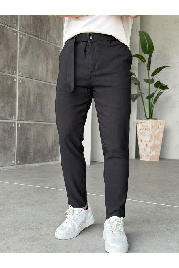 Regular Fit Belt Detail Jogger Pants W Black