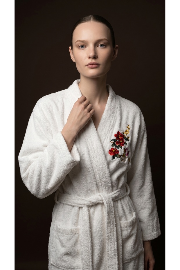 Shadowed Serenity 100% Cotton Kimono Bathrobe