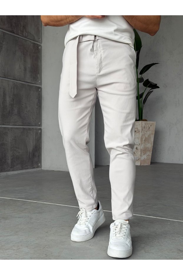 Regular Fit Belt Detail Jogger Pants W Stone