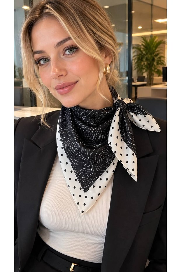 Black Rose Patterned Cotton Women's Scarf 70X70 cm