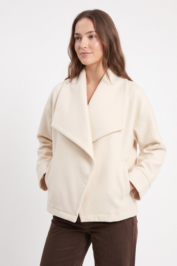 Shawl Collar Cashmere Coat 202724 - Stone