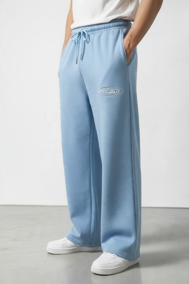 Men's Baby Blue Wavesoy Printed Baggy Sweatpants