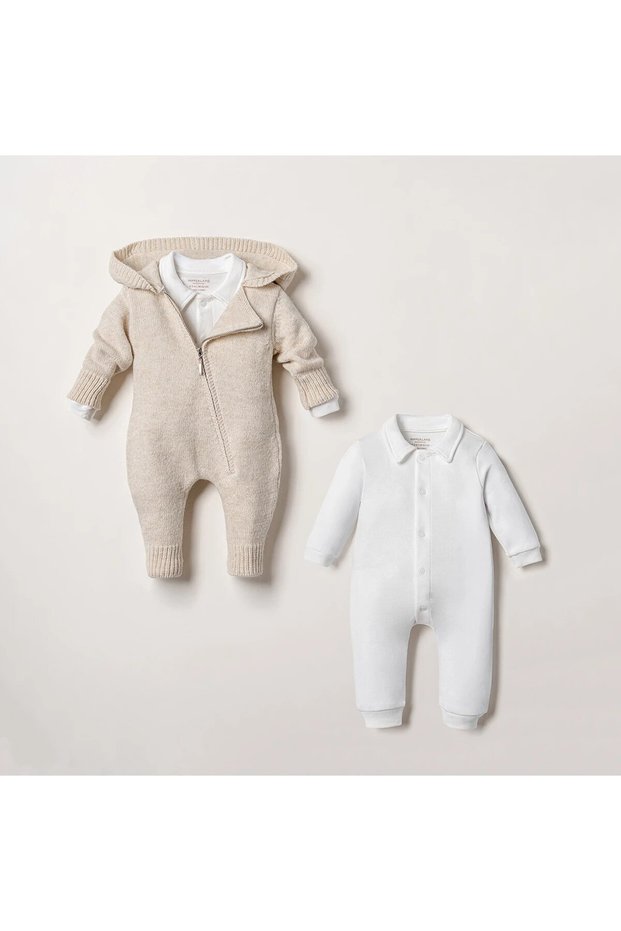 Premium Unisex 2-Piece Knitwear Jumpsuit Beige