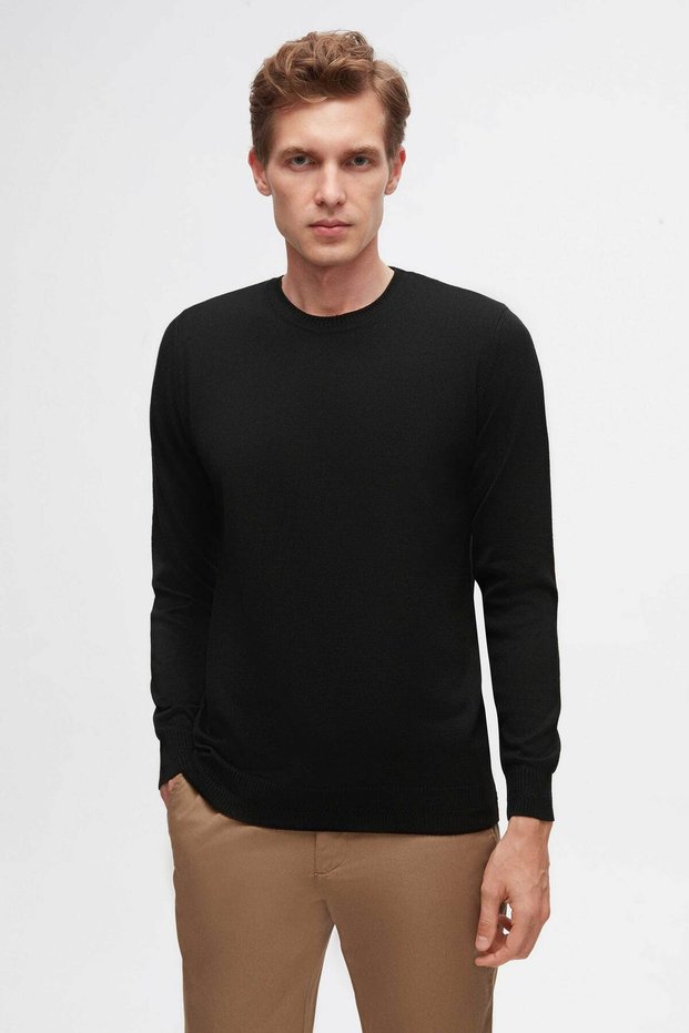 Ds Damat Regular Fit Black Plain Knitted Sweater