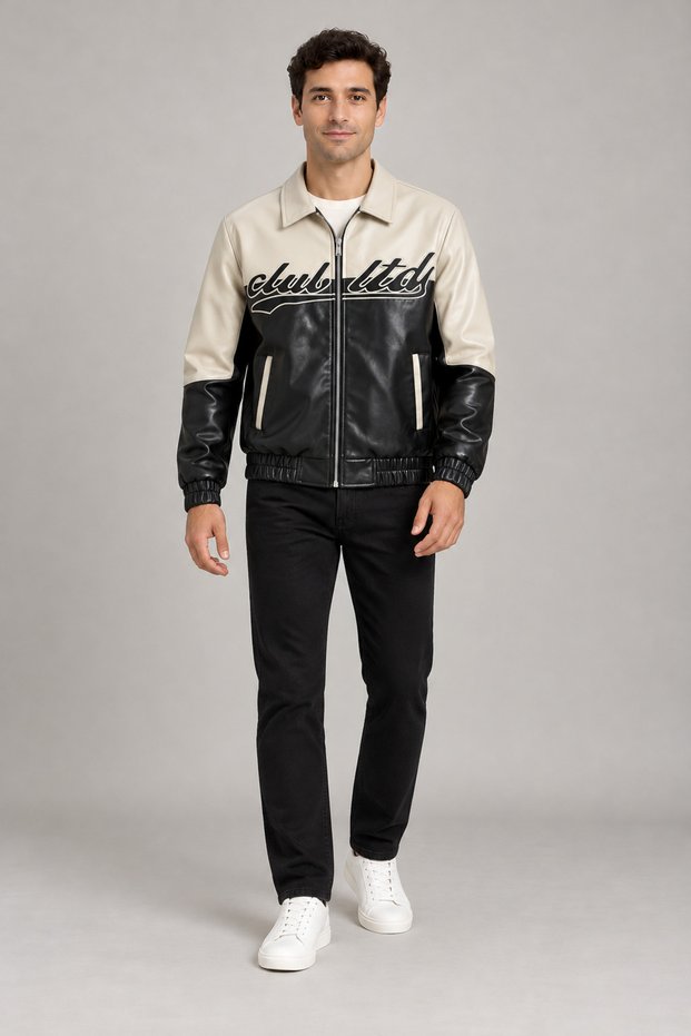 Men's black two-tone oversized jacket with fur lining