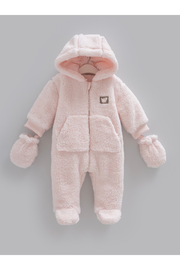 Extra Thick Winter Baby Jumpsuit with Gloves Pink