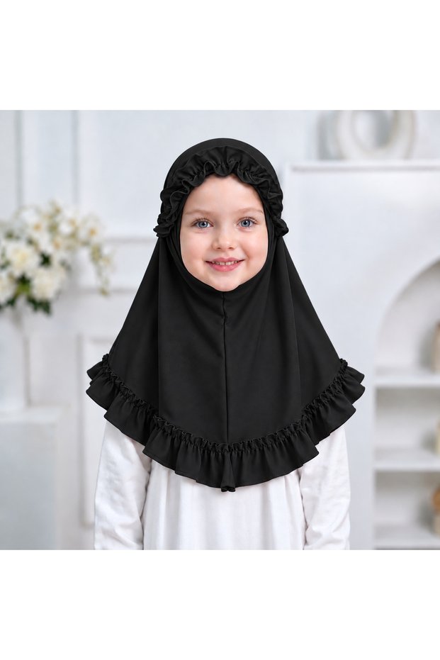 Black Baby Girl Imported Practical Snap-On Ready-To-Wear Easy Head Cover Smart Scarf Shawl Bonnet Lycra Hijab Gift