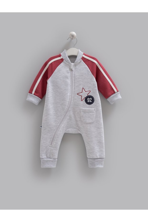 Three Thread Baby Boy Jumpsuit Gray Red