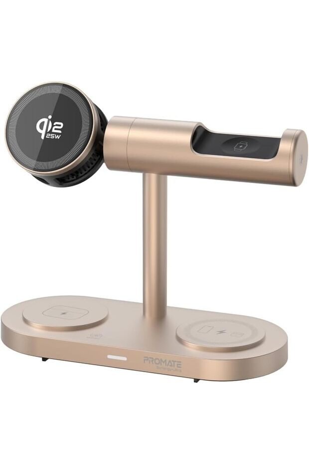Synergy-Ultra 7-in-1 Qi2.2 25W Magnetic Wireless Charging Station with Strong Magnetic Hold TEC Cooling Fan, Apple Watch Charger, Dual Device Charging and LED Ambient Light Synergy-Ultra.Gold