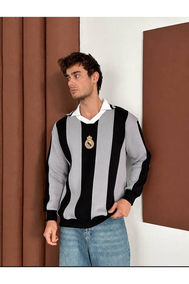 Double-Breasted Collared Sweatshirt Oversized Unisex