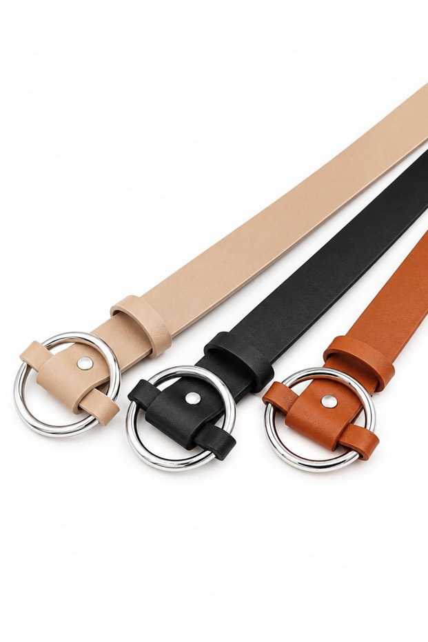 3-Piece Round Buckle Women's Trouser Belt Dress Belt
