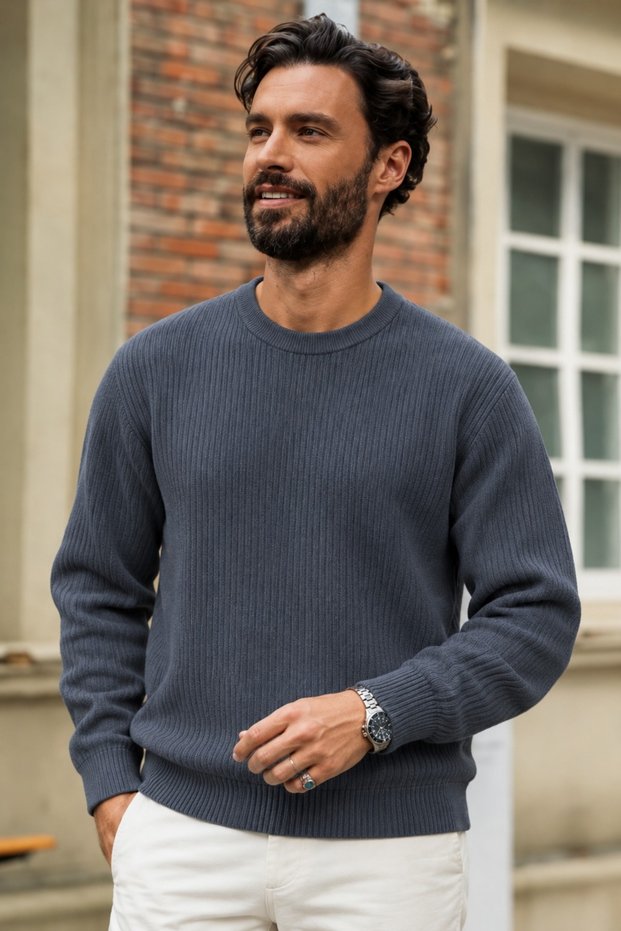 Men's Stripe Detailed Premium Smoked Sweater