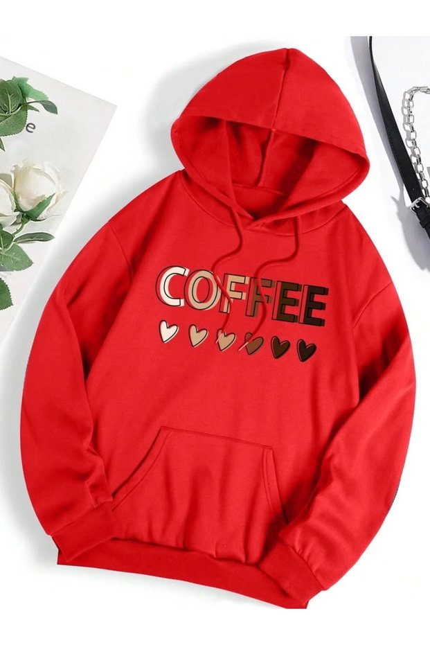 Coffee Printed Cotton 3 Thread Threaded Oversize Sweatshirt