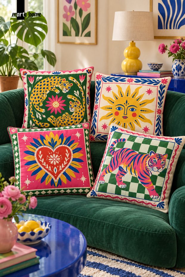 Colorful Double-Sided Digitally Printed Set of 4 Duvet Covers - 43X43 cm